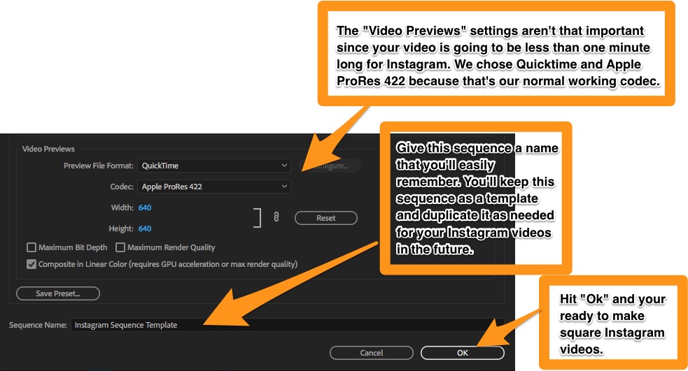 Choose a your favorite video preview codec or just leave it at the default.